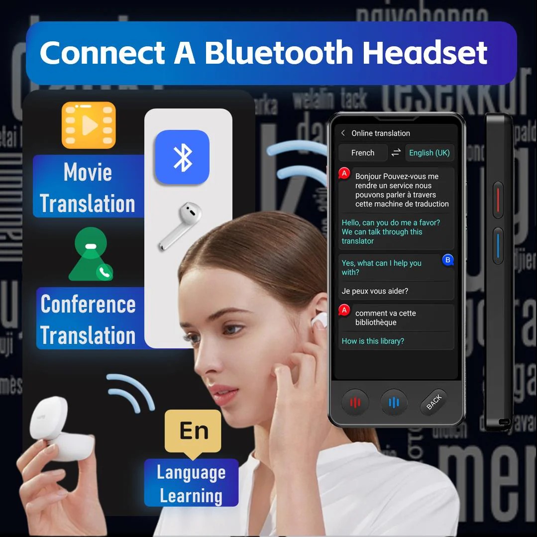 headhpones translator earbuds translation online offline bluetooth support